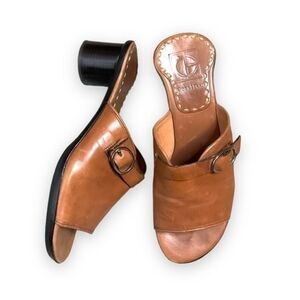 Cole Haan Tan Leather Open Toe Block Heel Slide Sandal 5.5